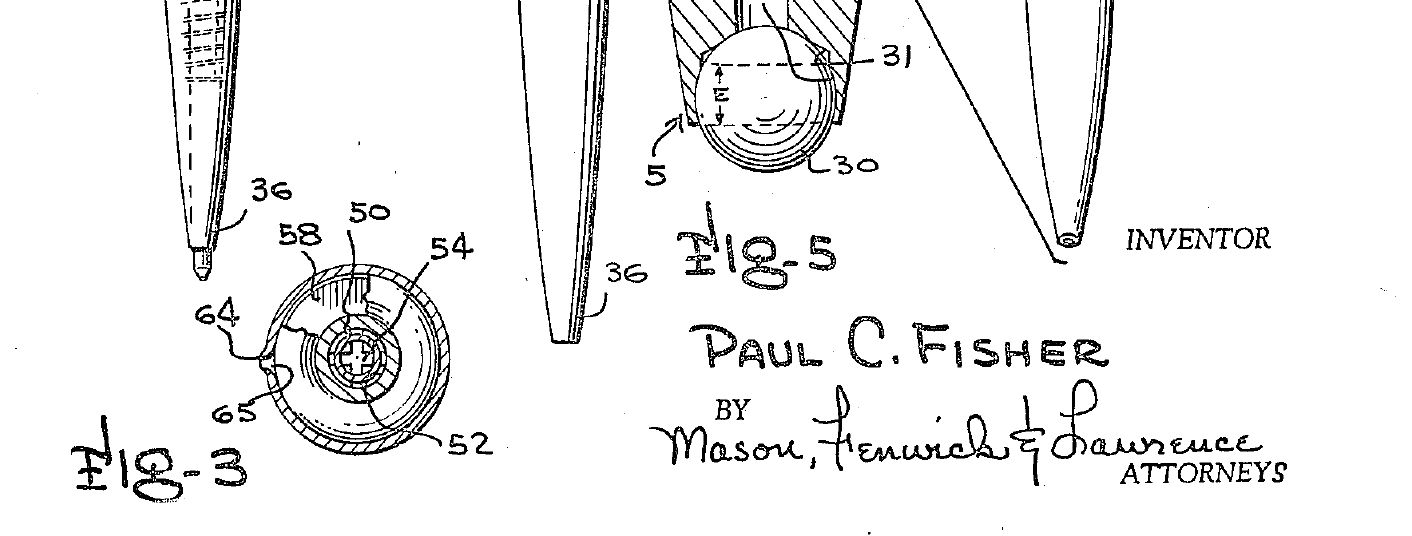 Bildītes daļa no Fišera patenta astronautu pildspalvai.