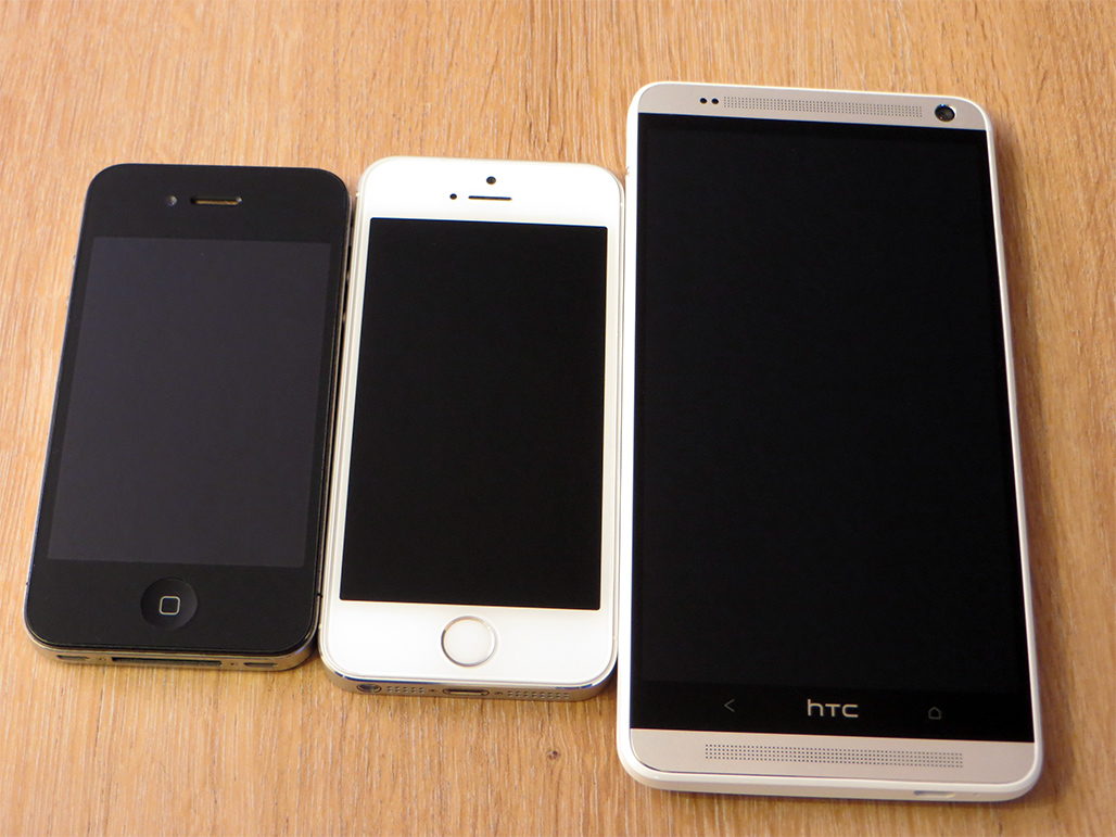 Redz, kāds man liels! *iPhone 4*, *iPhone 5s* un *HTC One Max*.