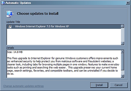 IE7 - Windows Update itself