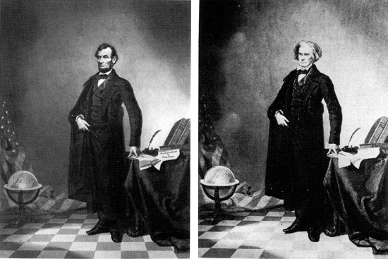 Piemēram, šī slavenā fotogrāfija (portrets) patiesībā ir kolāža - Linkolna galva un kaut kāda čaļa miesa :) 1860. gads, jā.