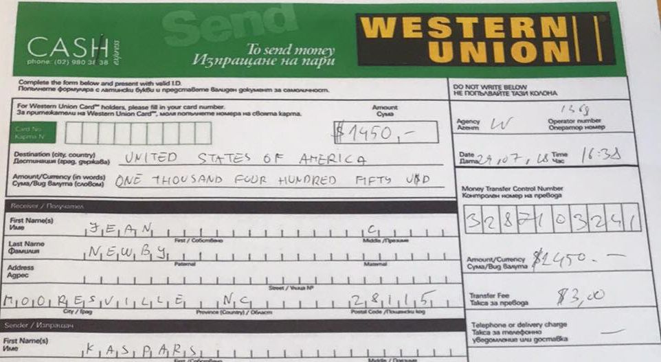 Western Union no Bulgārijas, bet nigērietis to nezin :)