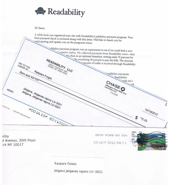 Readability maksājums par galvu reibinošu summu.