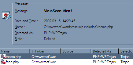 Wordpress virus: PHP/WP Trojan