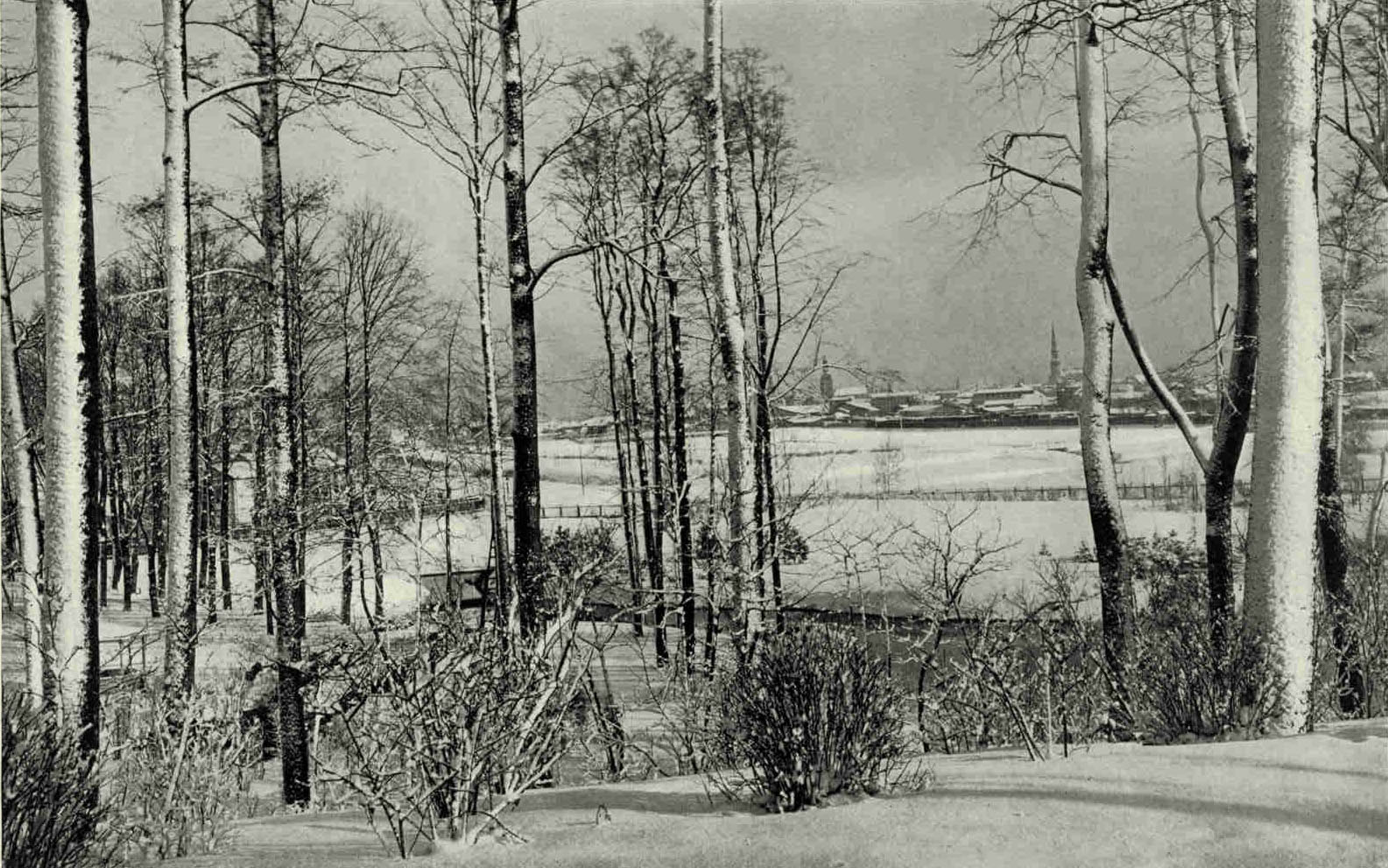 Snowclad Riga from The Open Country across The DaugavaSince the practical demise of Leningrad (Petrograd), Riga is probably the most important, commercially and industrially, of the earstwhile Russian towns on the Baltic.Photograph by J. Reeksta