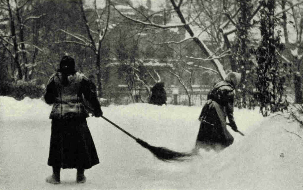 The Whitewings of RigaThese street-cleaning women do their work well, the thoroughfares and parks being maintained in perfect condition. In fact, all Latvia seems to be experiencing a "spring-cleaning" spree. Every missing brick in Riga dislodged by war or neglect is being replaced.Photograph by Klio