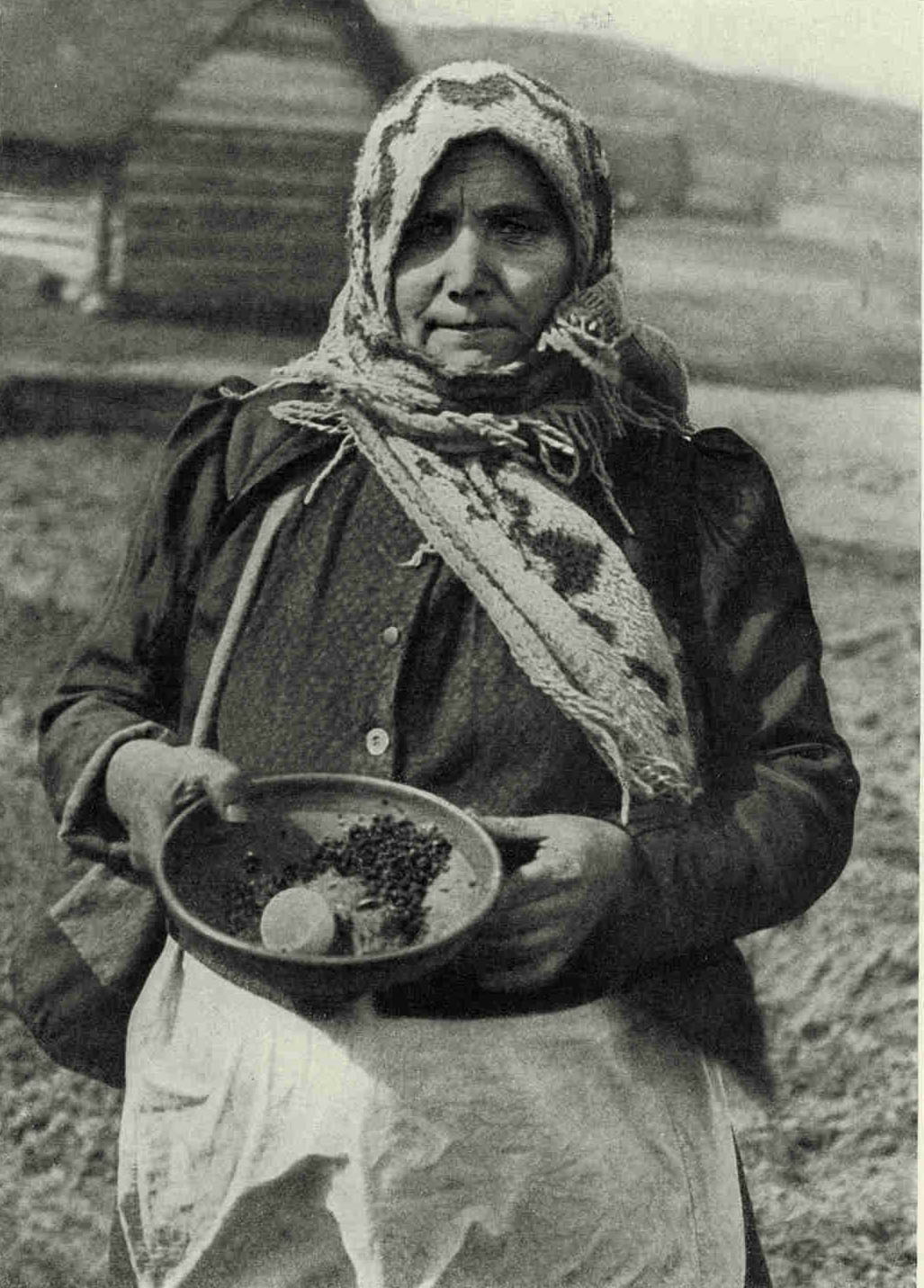 Sowing Carrot Seeds in LatviaIn an earthenware bowl of seeds the peasant places an egg as a symbol of frugality, a silver coin and a piece of bread as signs of future yield. In the field she puts the seeds in her mouth and then squirts them into the furrows as she walks along.Photograph by Ernest Peterfly